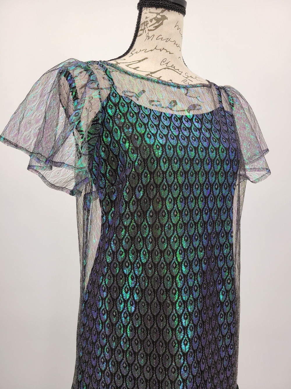 Unique Vintage Peacock Flapper Dress Size Small